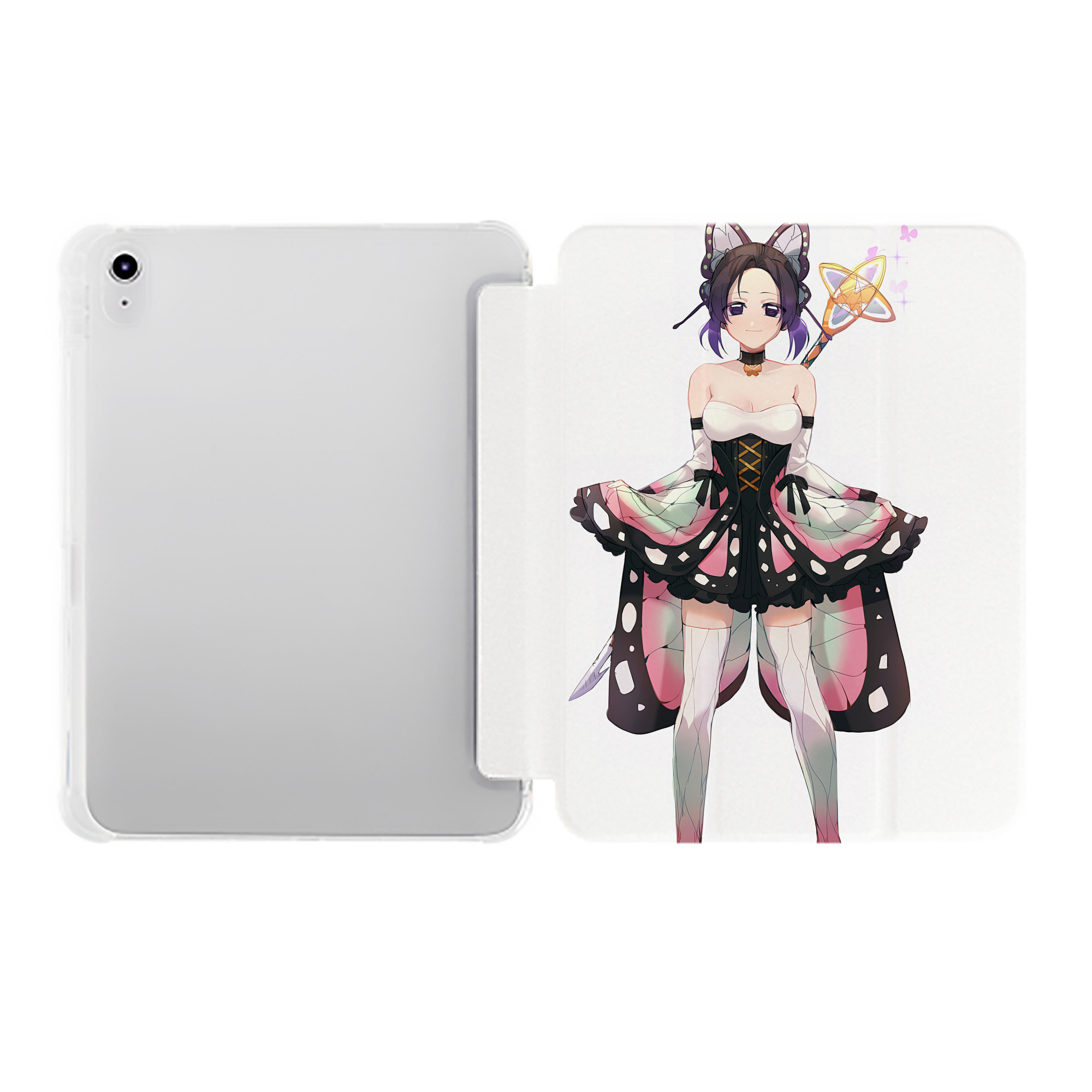 （画像用） 鬼滅の刃（きめつのやいば）蟲柱-胡蝶 しのぶ／こちょう しのぶ Kochou Shinobu IPad ケース ペン収納付き 三つ折りスタンド PUレザー×シリコン 対応機種9.5/10.5/10.9インチ